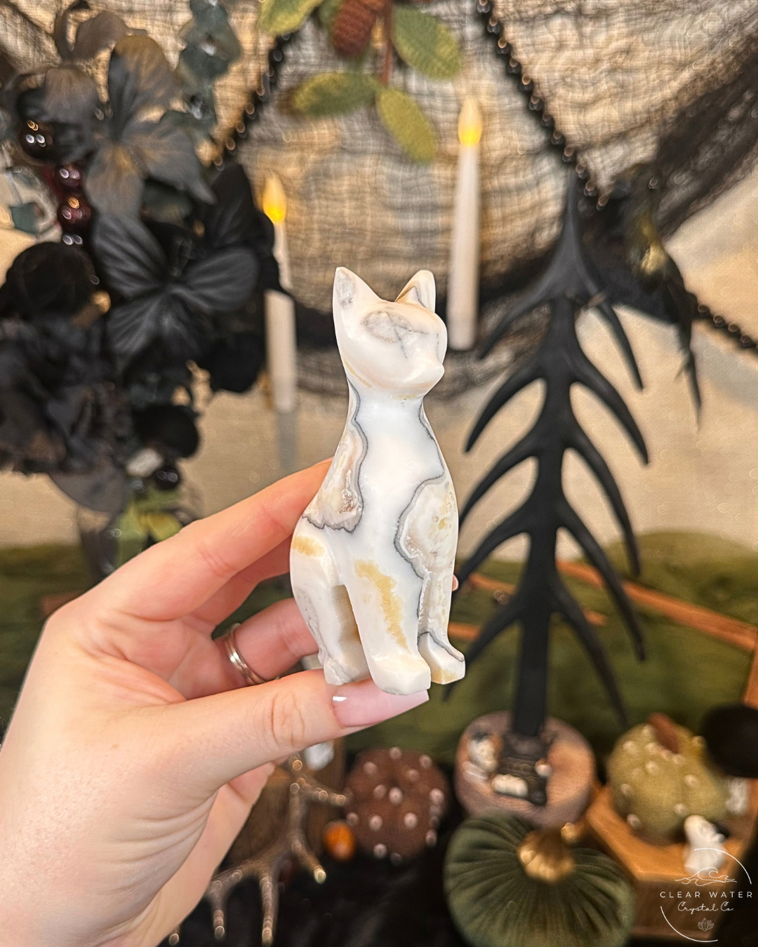 Zebra Calcite Cat Carving | Mexico