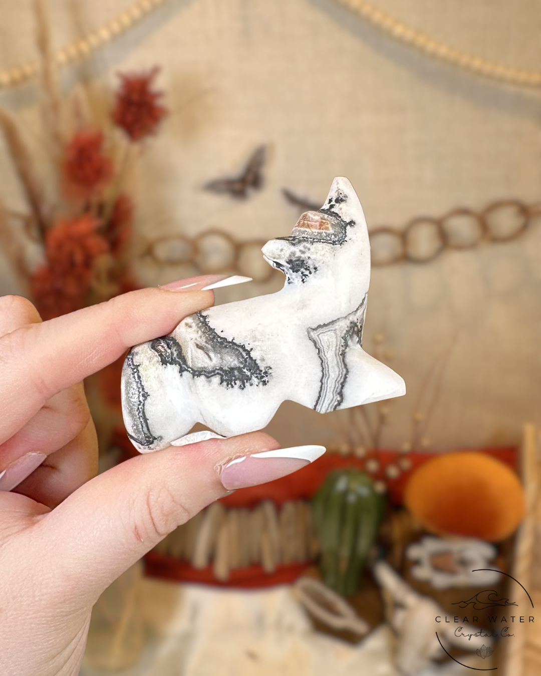 Zebra Calcite Coyote Carving- Mexico