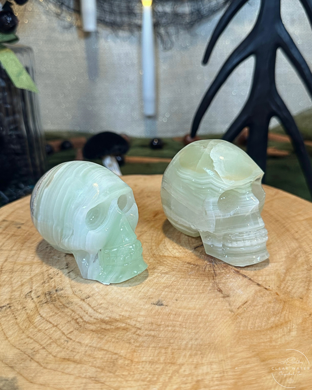 Green Calcite Skull Carving | Mexico