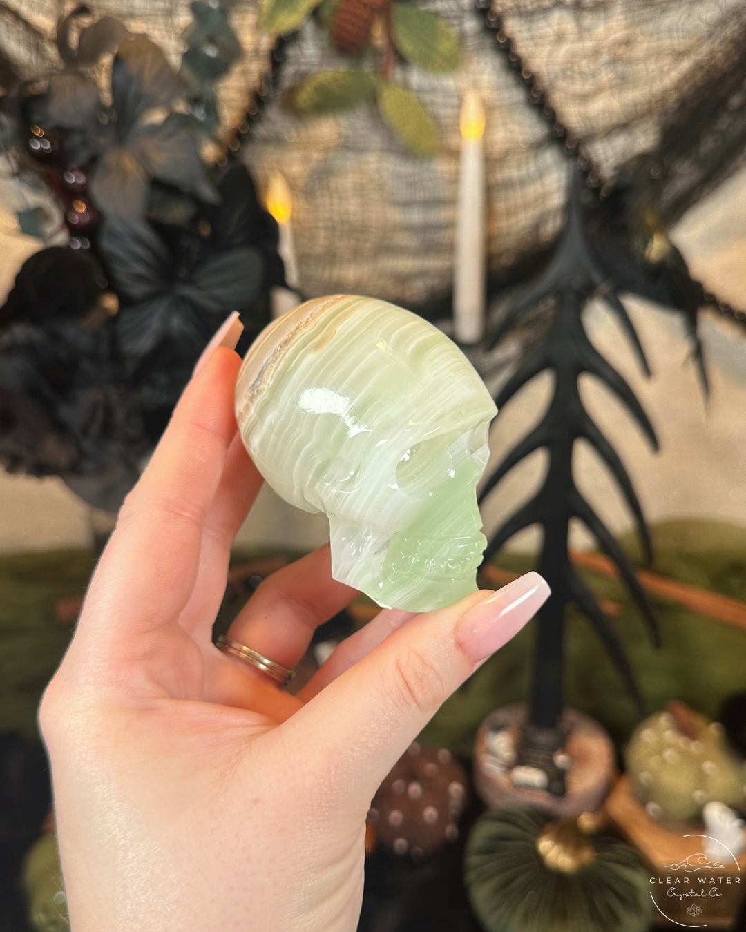 Green Calcite Skull Carving | Mexico
