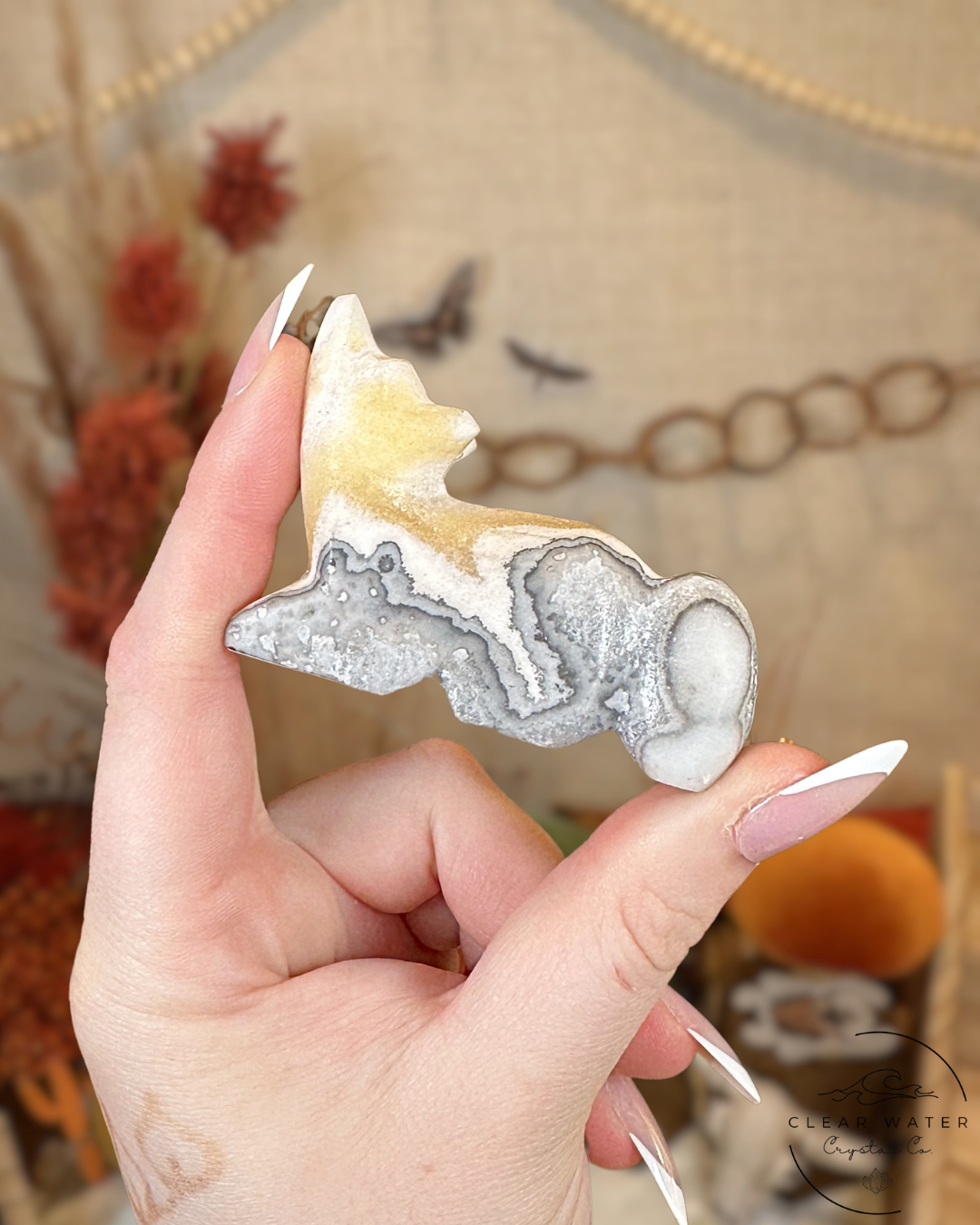 Zebra Calcite Coyote Carving- Mexico