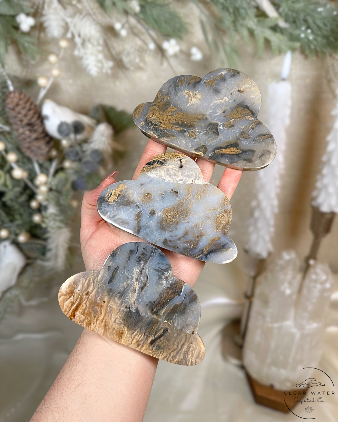 Blue Dendritic Tiger Agate Cloud Carvings – Indonesia