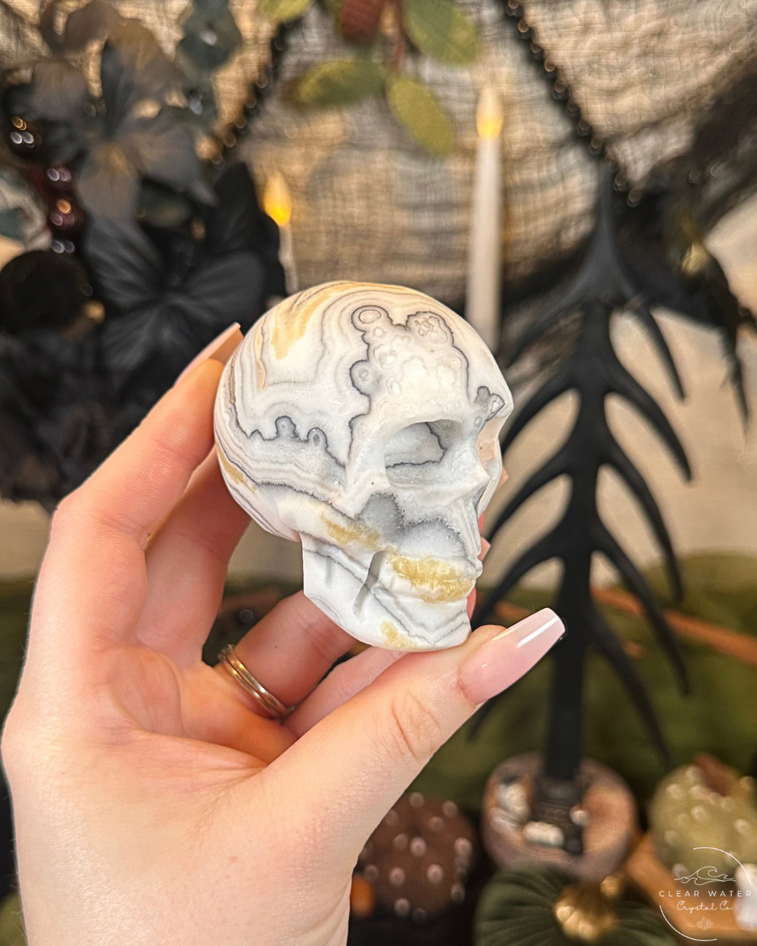 Zebra Calcite Skull Carving | Mexico