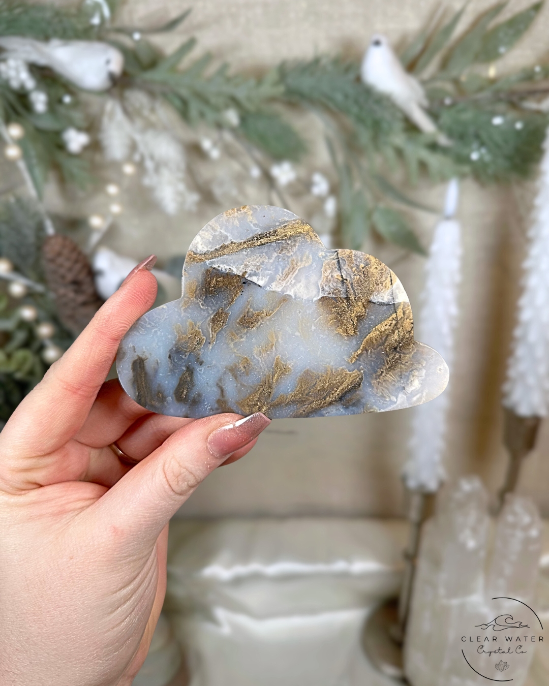 Blue Dendritic Tiger Agate Cloud Carvings – Indonesia