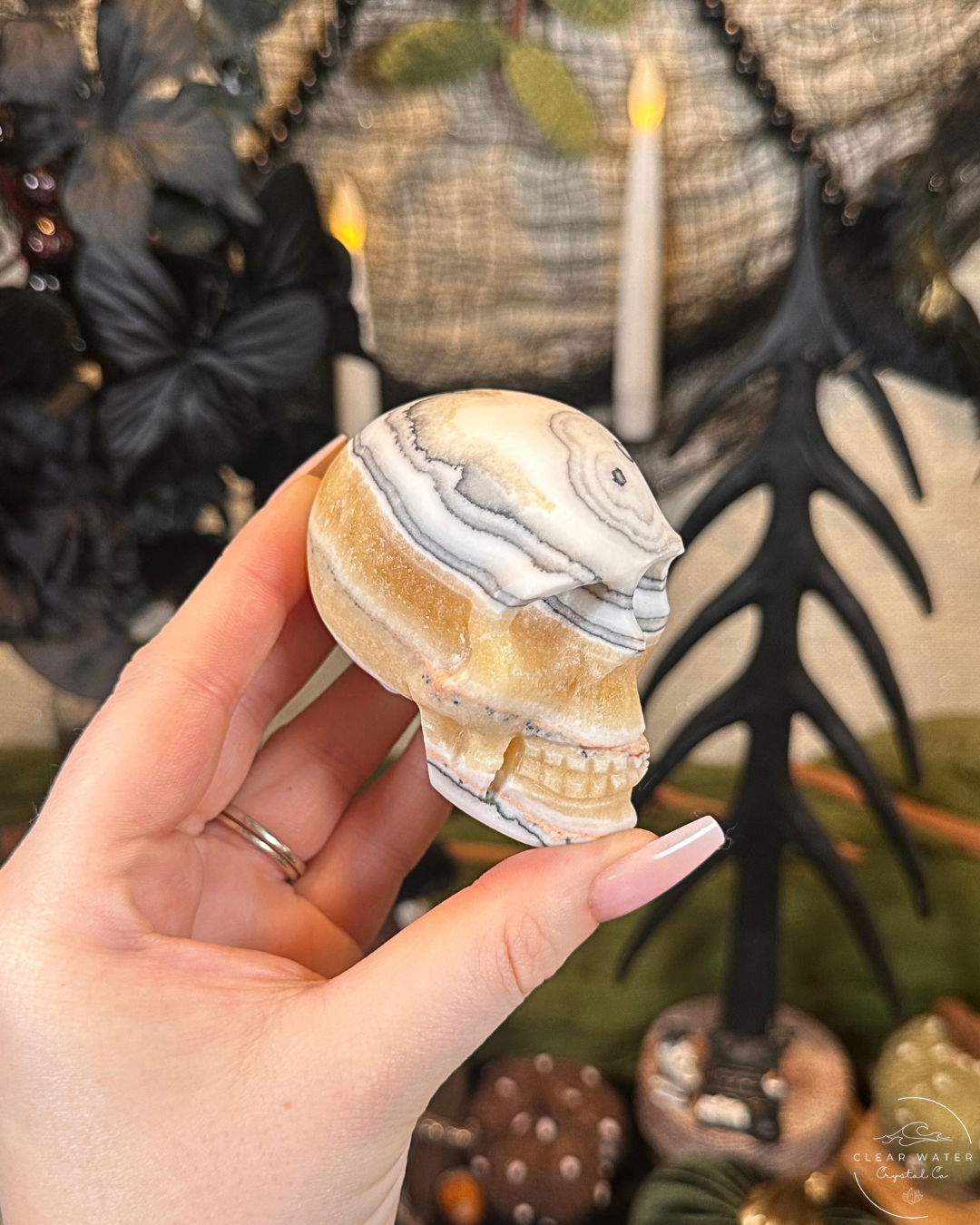 Zebra Calcite Skull Carving | Mexico