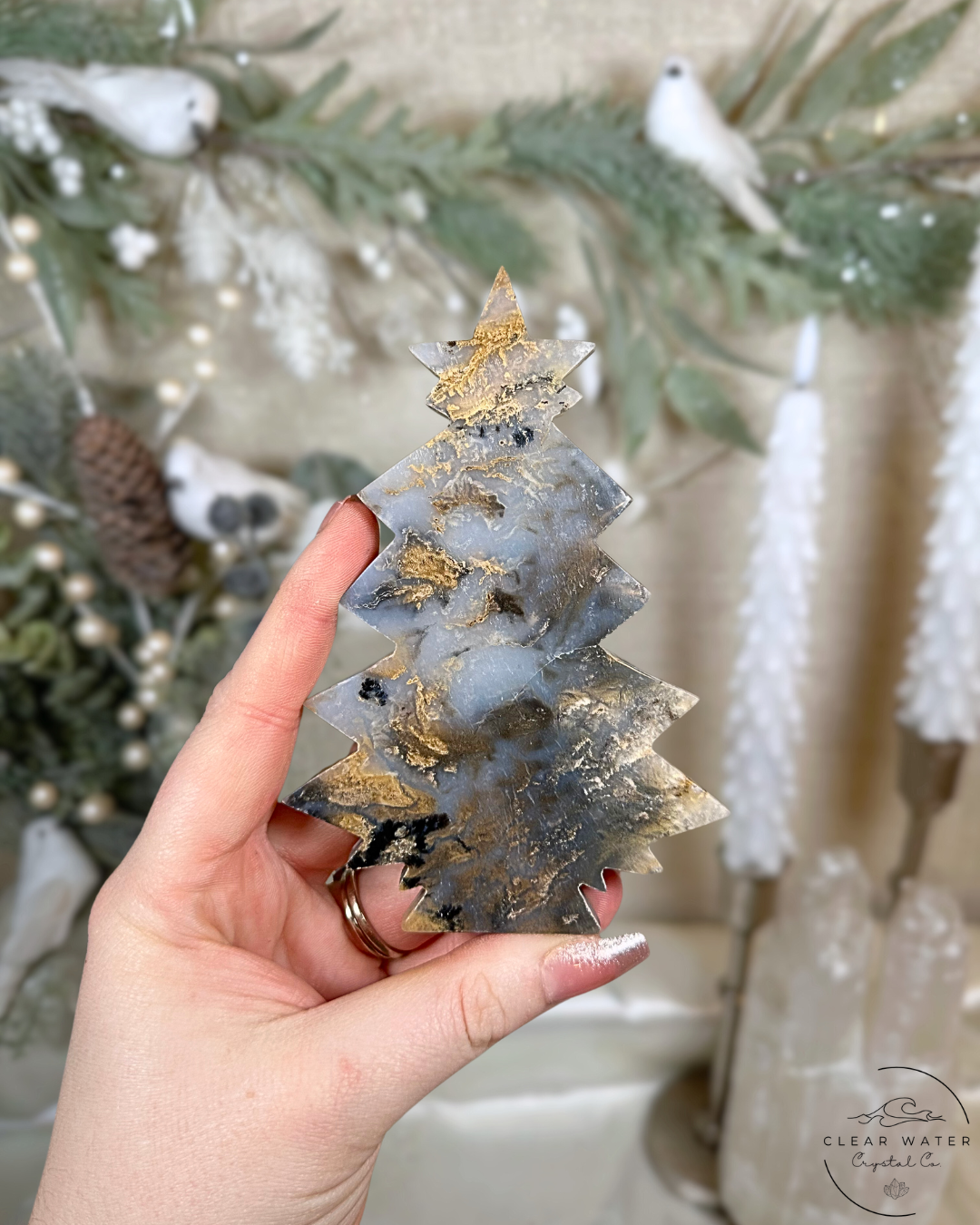 Blue Dendritic Tiger Agate Tree Carvings – Indonesia