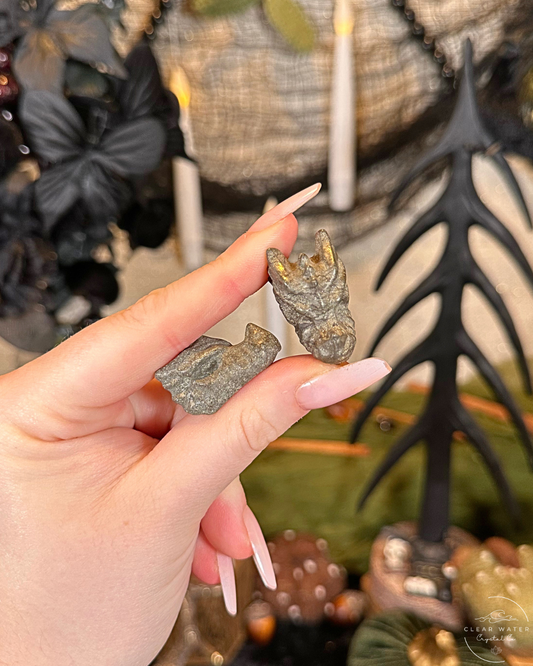 Mini Pyrite Dragon Head Carving