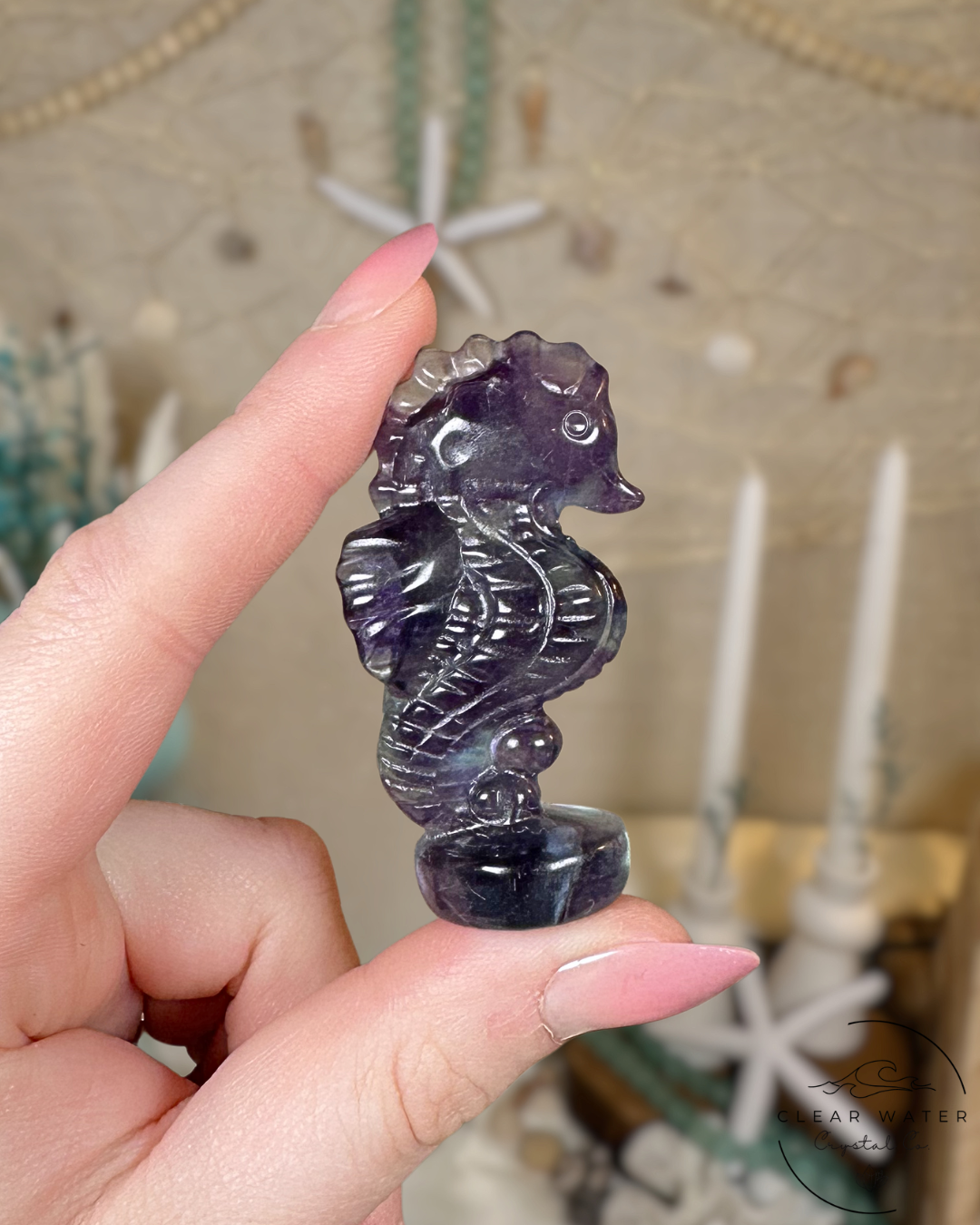 Rainbow Fluorite Seahorse Carving