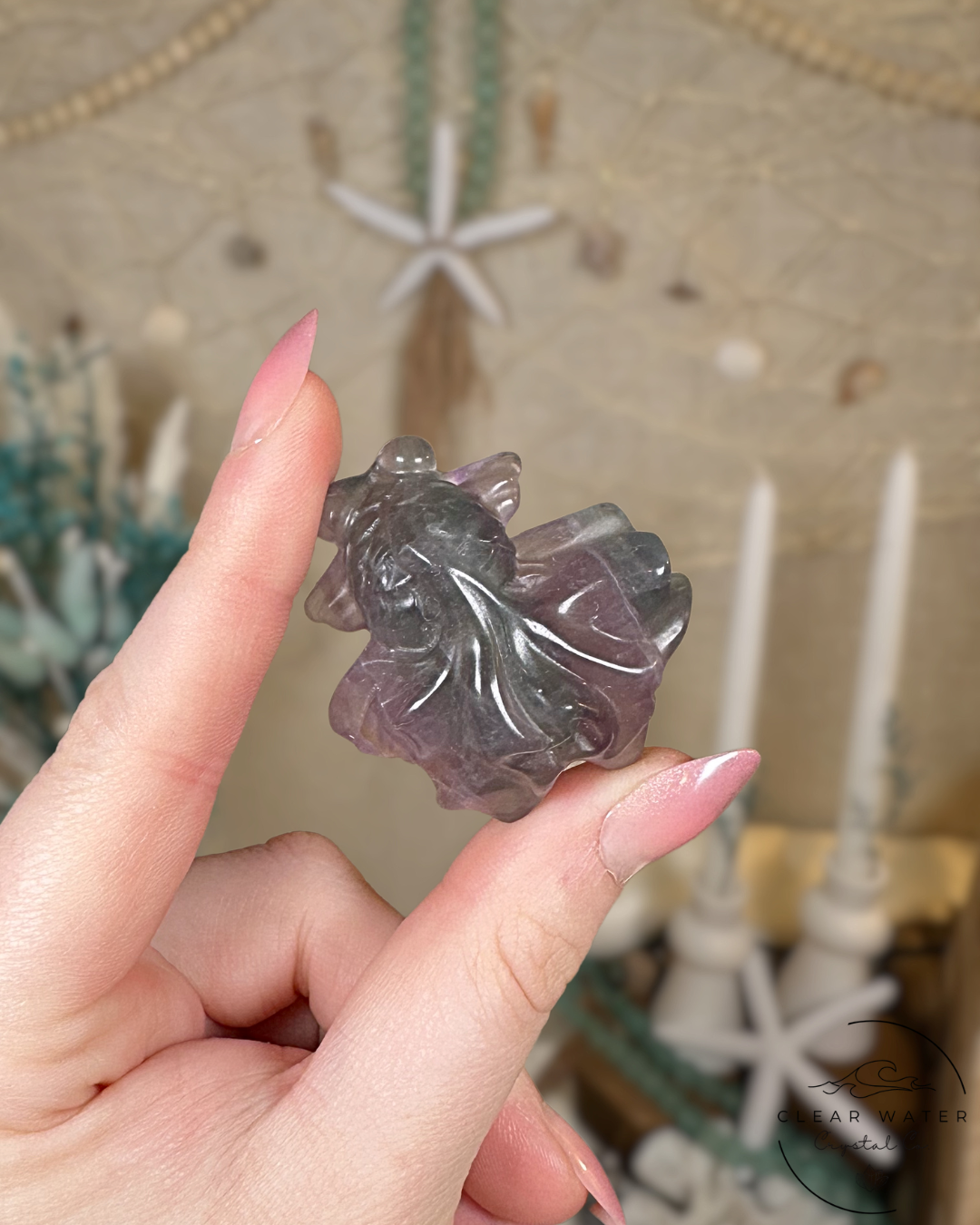 Rainbow Fluorite Goldfish Carving