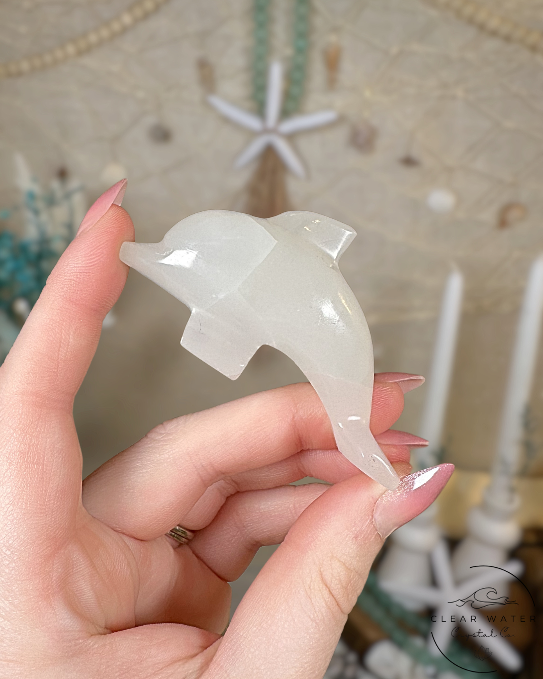 White Calcite Dolphin Carvings – Mexico