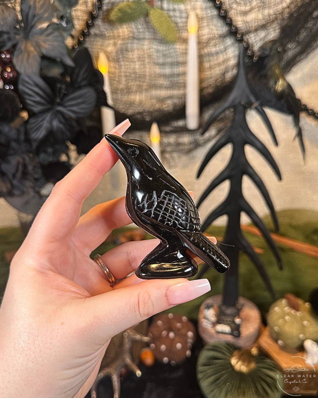 Obsidian Raven Carving