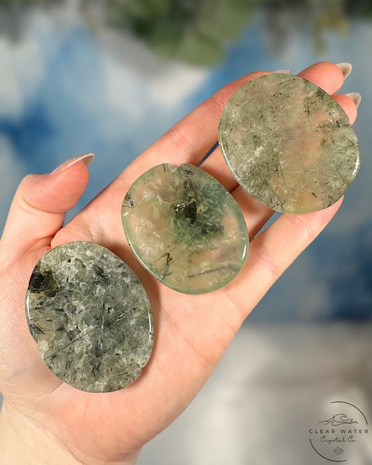 Prehnite Worry Stone: Garden Serenity