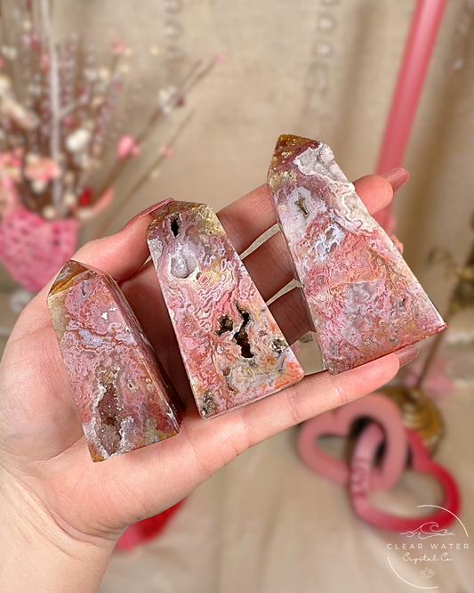 Rare Pink Moss Agate Towers – Indonesia