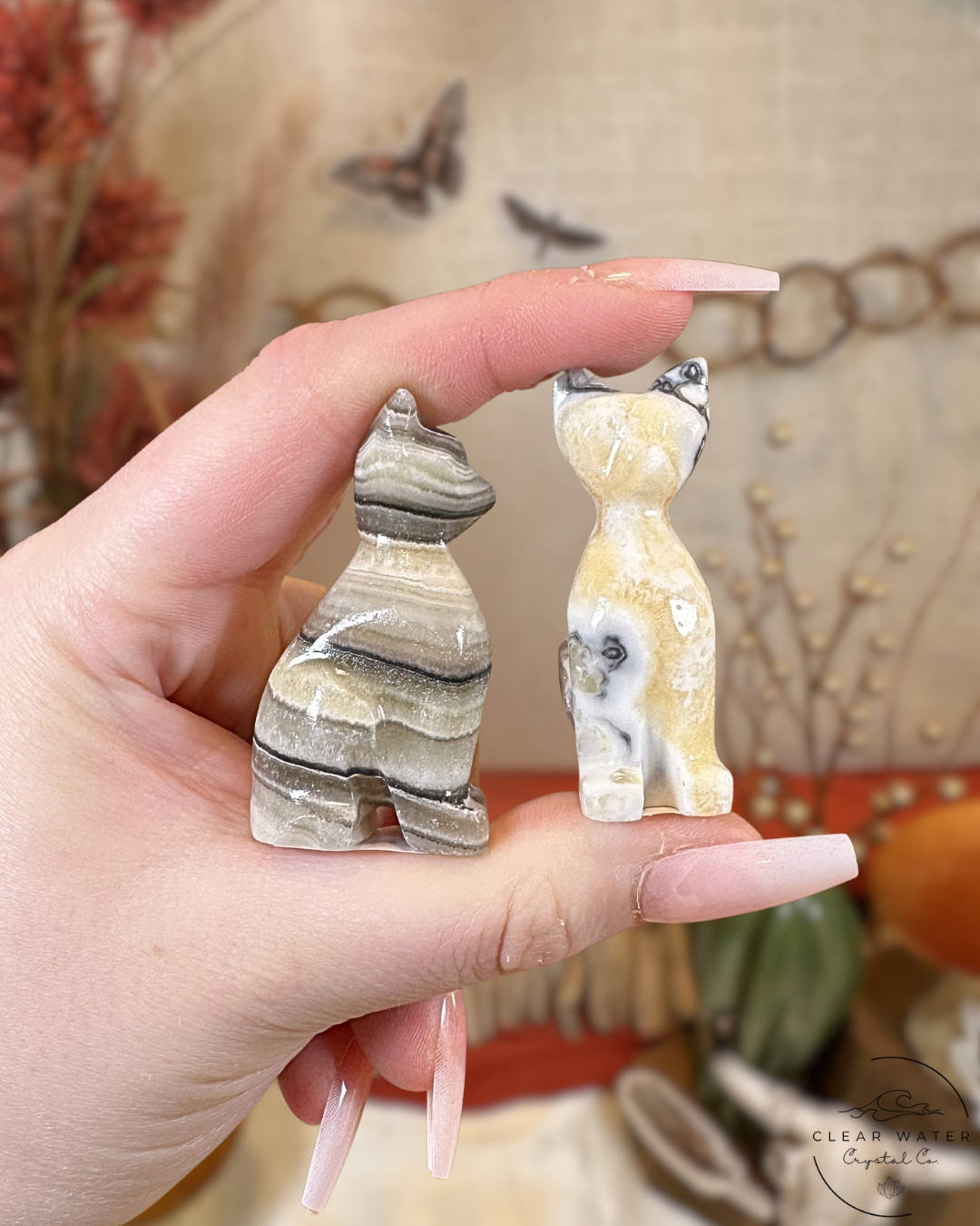 Zebra Calcite Cat Carvings- Meixco