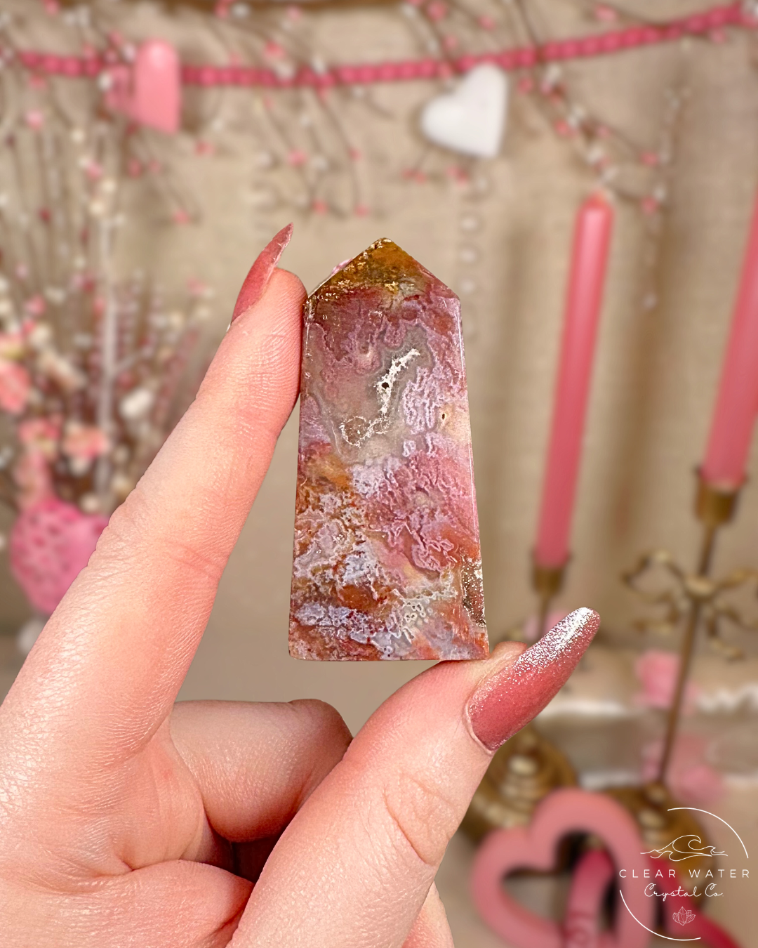 Rare Pink Moss Agate Towers – Indonesia