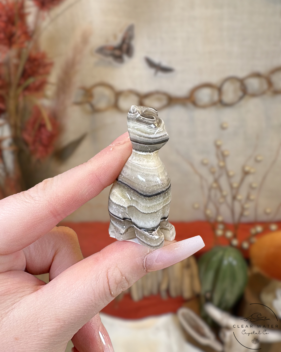 Zebra Calcite Cat Carvings- Meixco