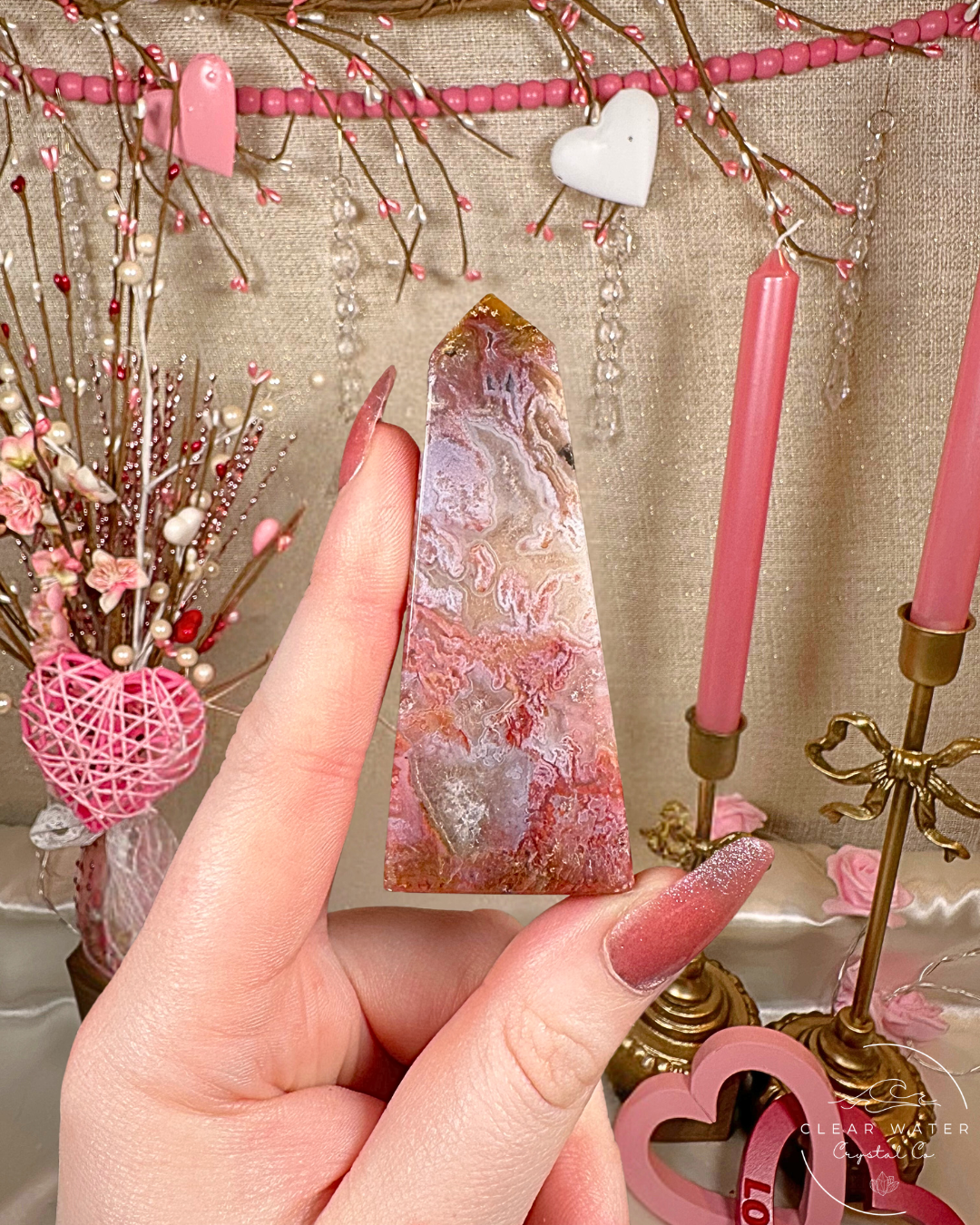 Rare Pink Moss Agate Towers – Indonesia