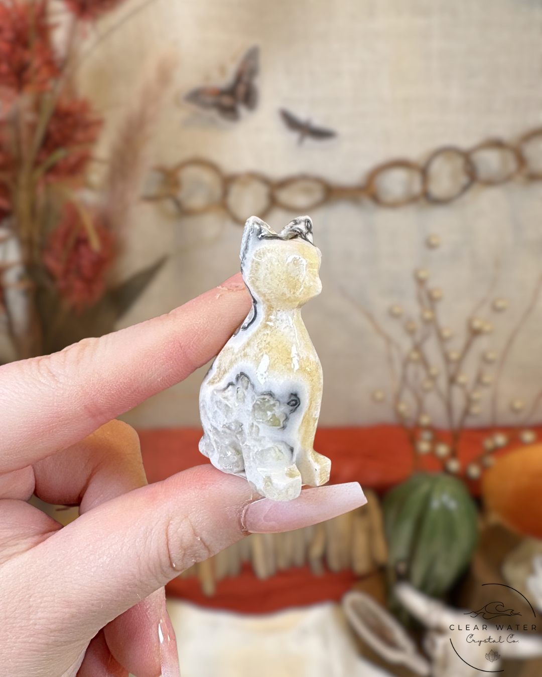 Zebra Calcite Cat Carvings- Meixco
