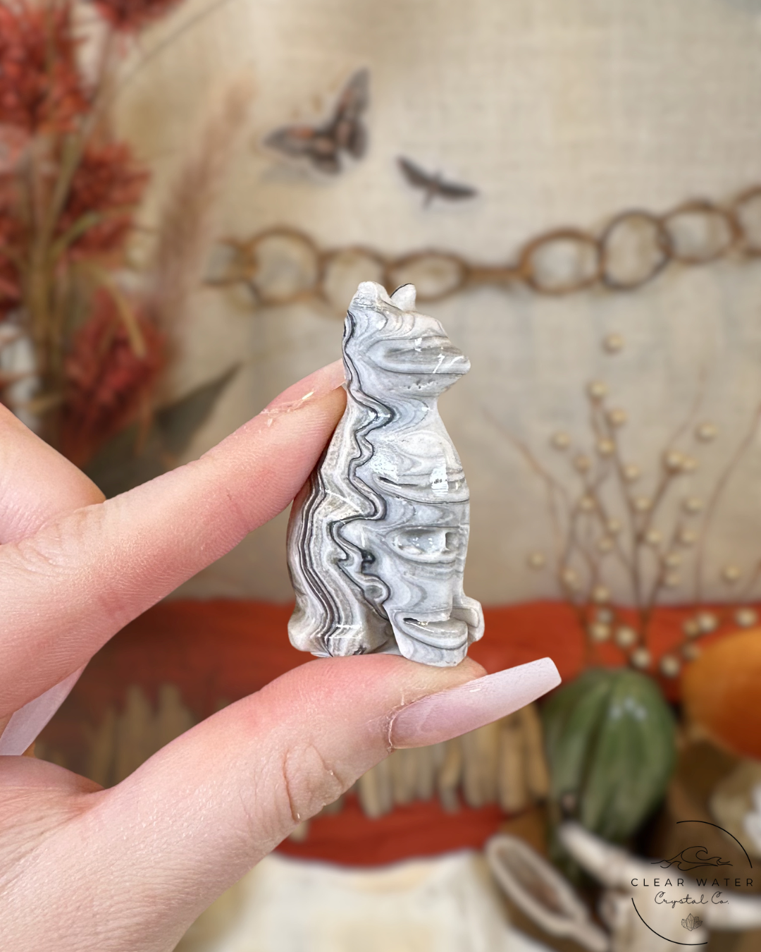Zebra Calcite Cat Carvings- Meixco