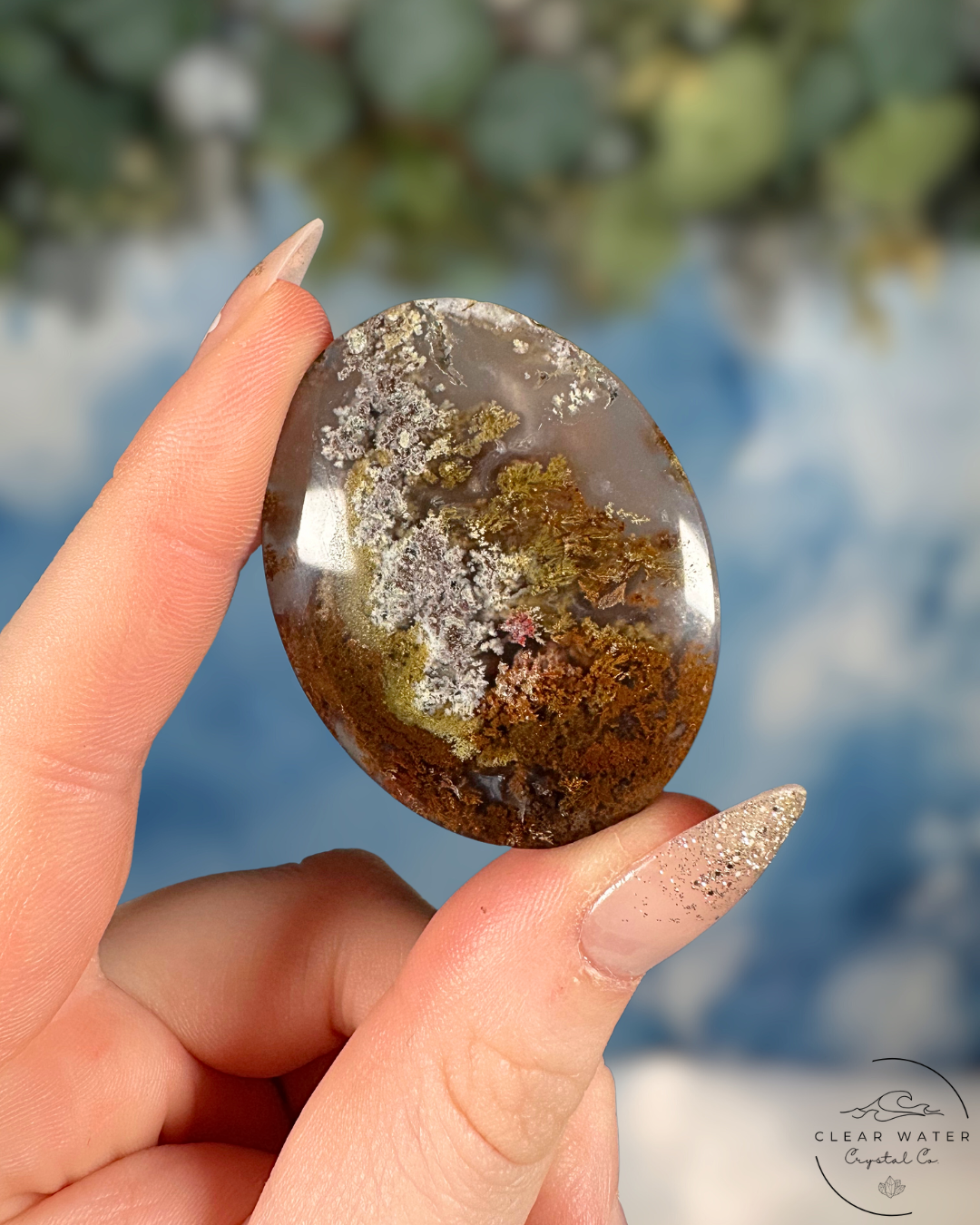 Indonesian Scenic Moss Agate Palmstone: Forest Whispers