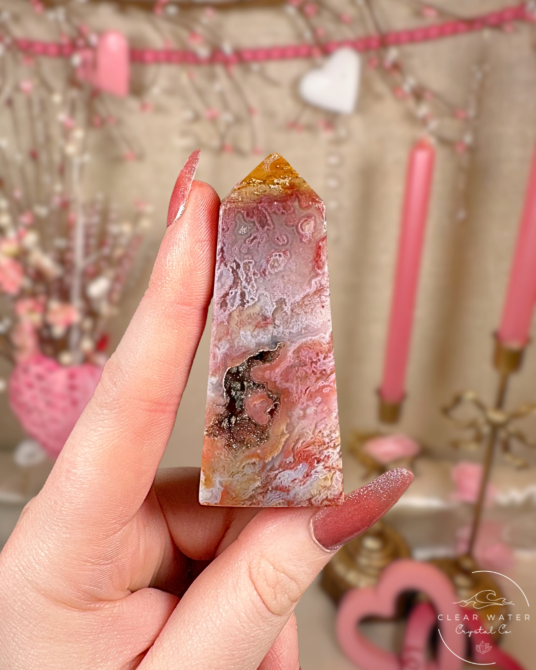 Rare Pink Moss Agate Towers – Indonesia