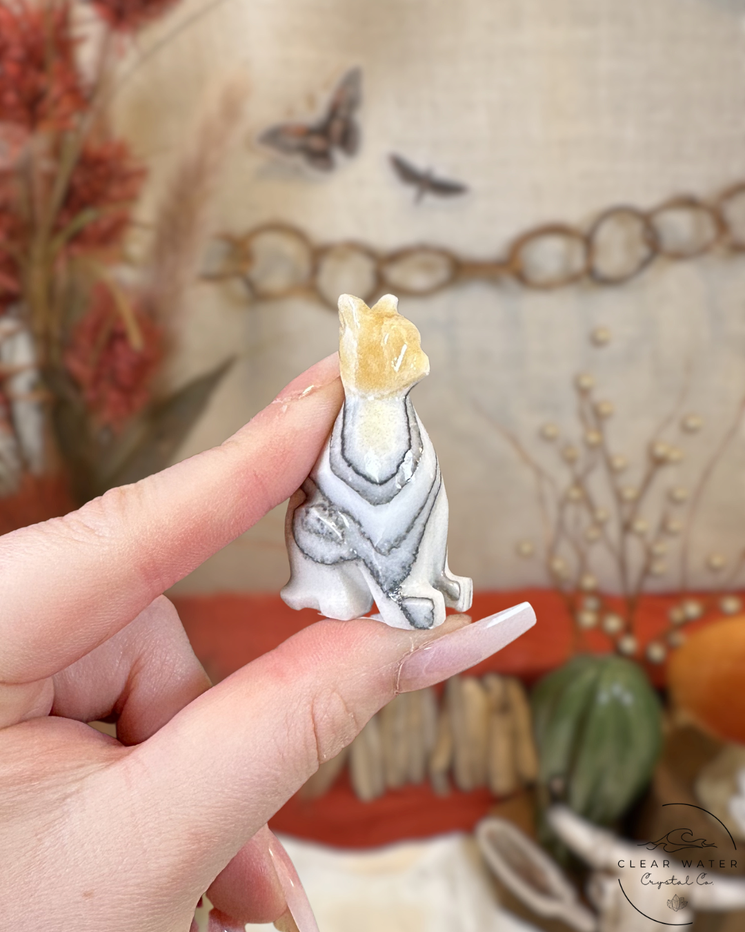 Zebra Calcite Cat Carvings- Meixco