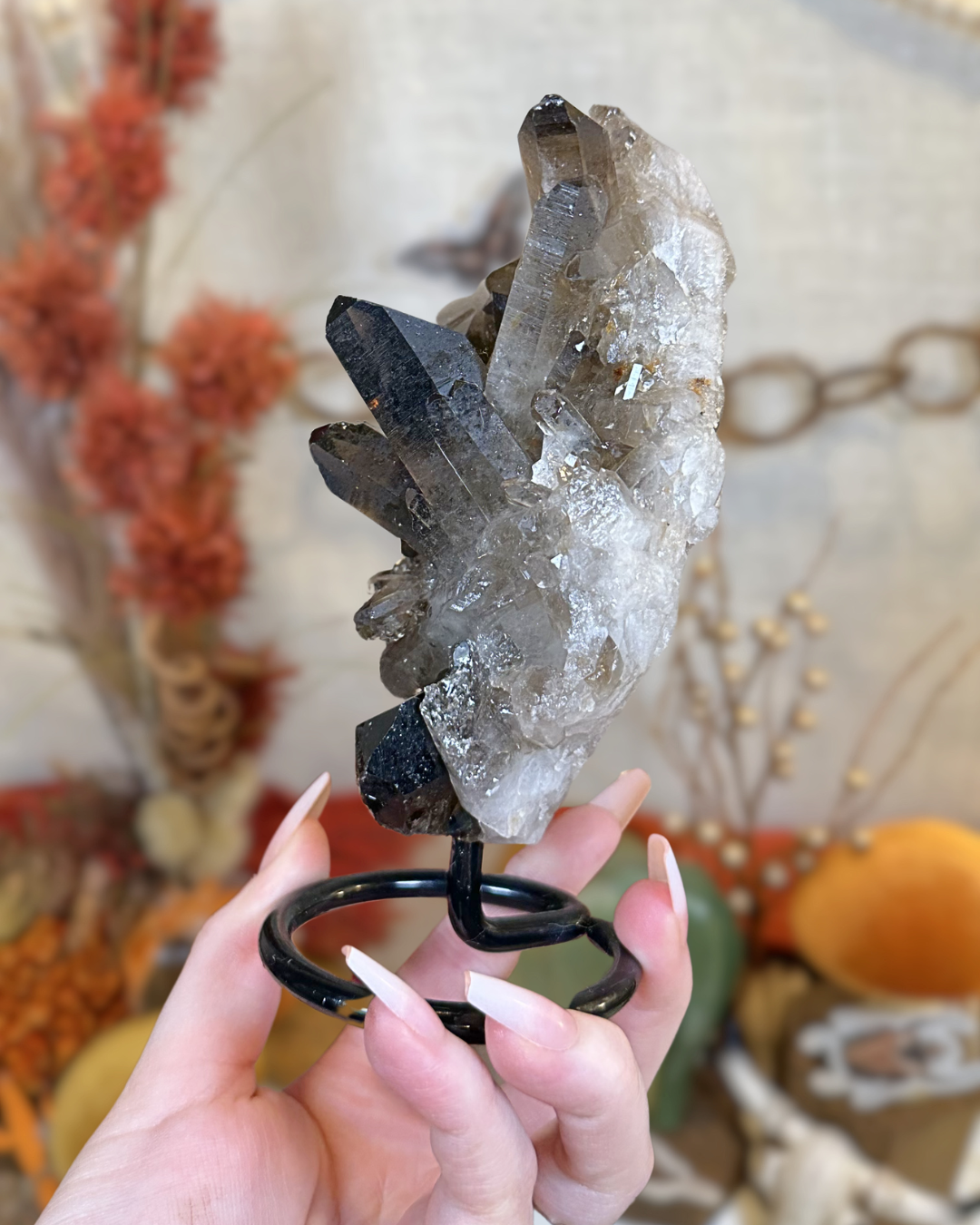 Smoky Quartz Cluster on Stand- Brazil