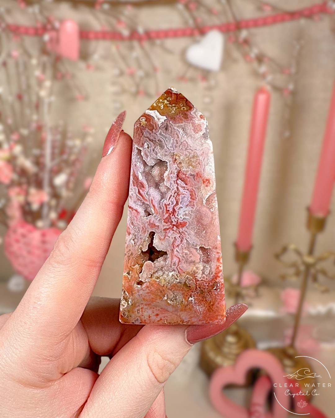 Rare Pink Moss Agate Towers – Indonesia
