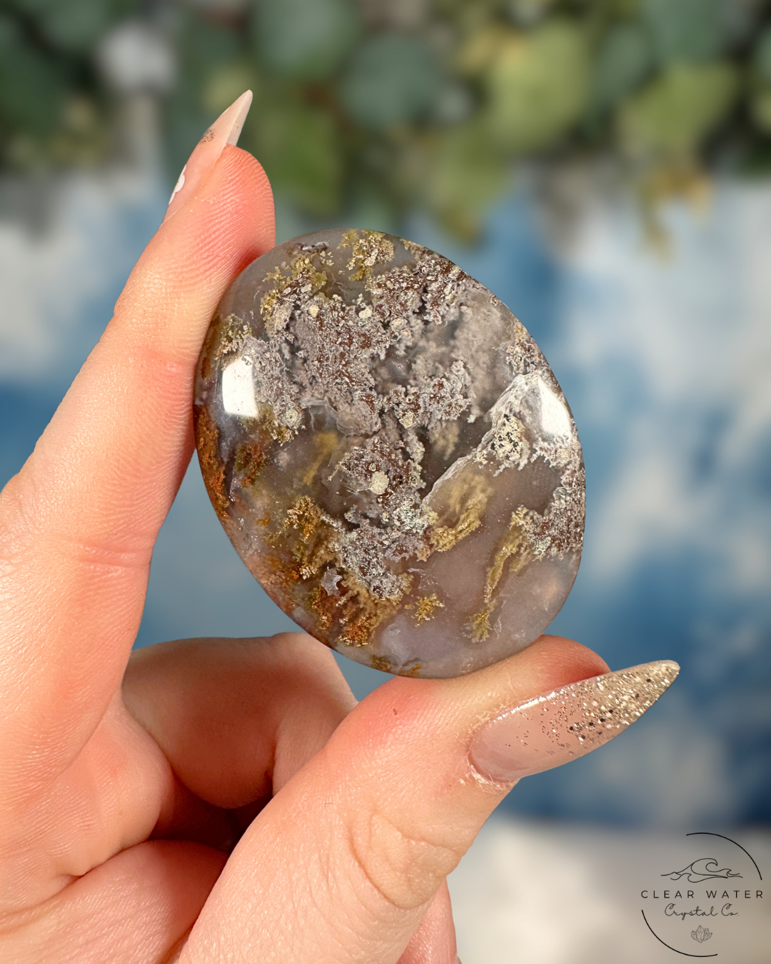 Indonesian Scenic Moss Agate Palmstone: Forest Whispers