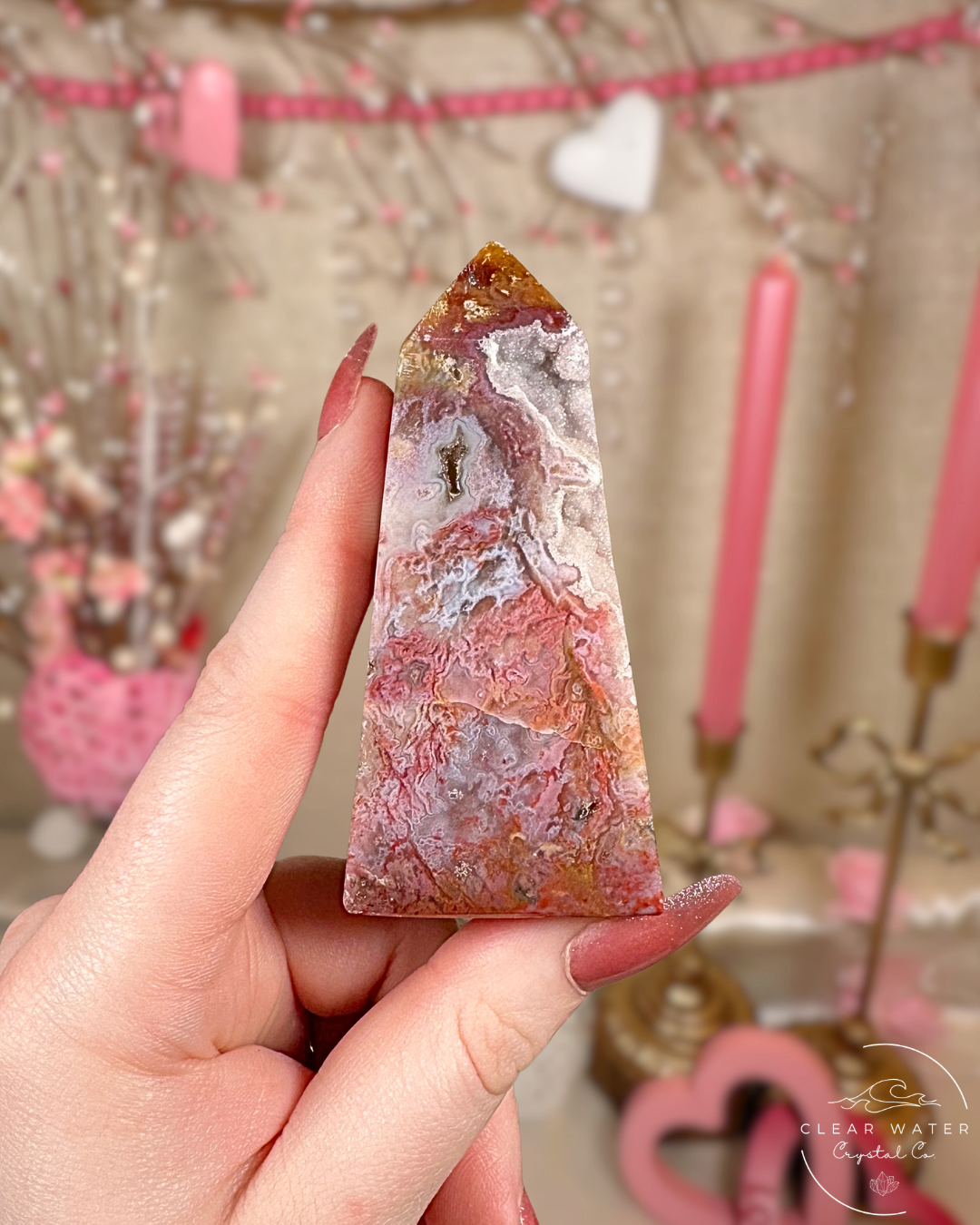 Rare Pink Moss Agate Towers – Indonesia