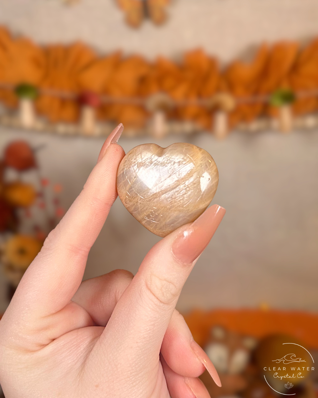 Peach Moonstone Heart- Blush Moondrop