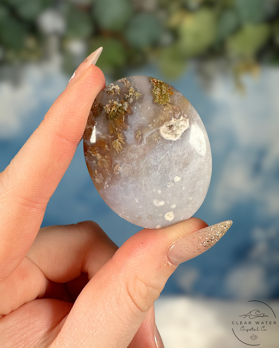 Indonesian Scenic Moss Agate Palmstone: Forest Whispers