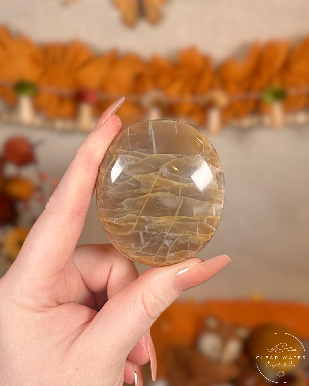 Peach Moonstone Palmstone- Hearthlight