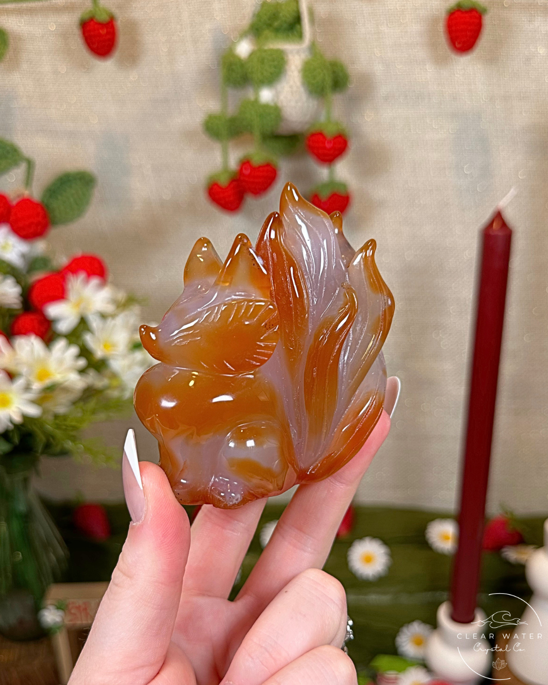 Druzy Carnelian Nine-Tailed Fox Carving