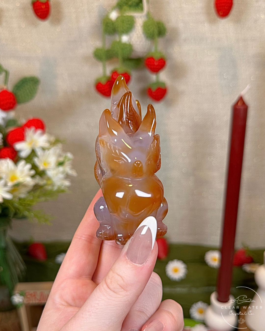 Druzy Carnelian Nine-Tailed Fox Carving