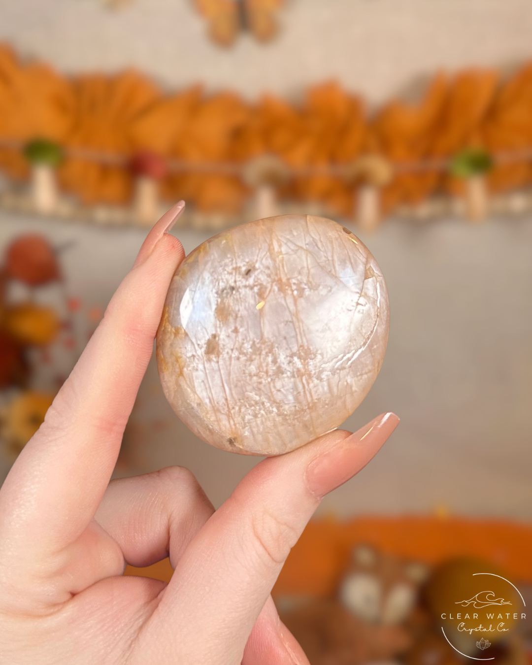 Peach Moonstone Palmstone- Hearthlight
