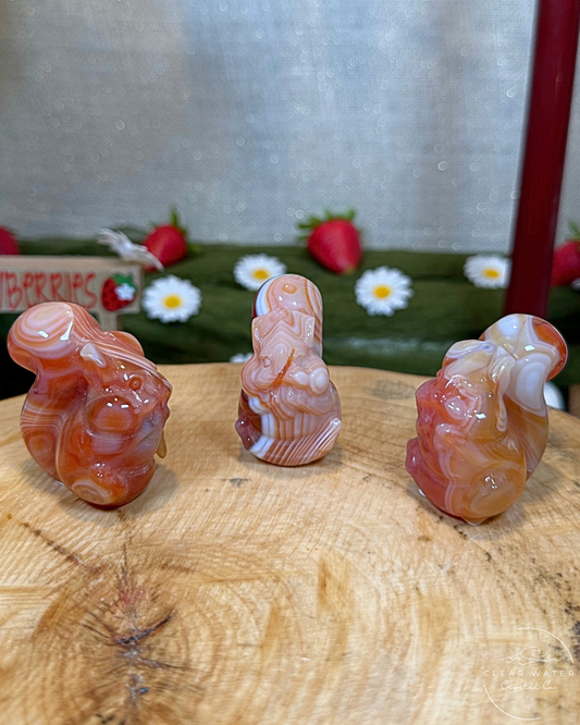 Banded Carnelian Agate Chipmunk Carvings