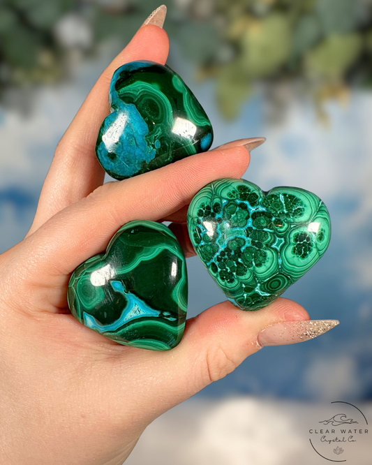 Malachite & Chrysocolla Heart Carvings - Emotional Release & Empowered Communication