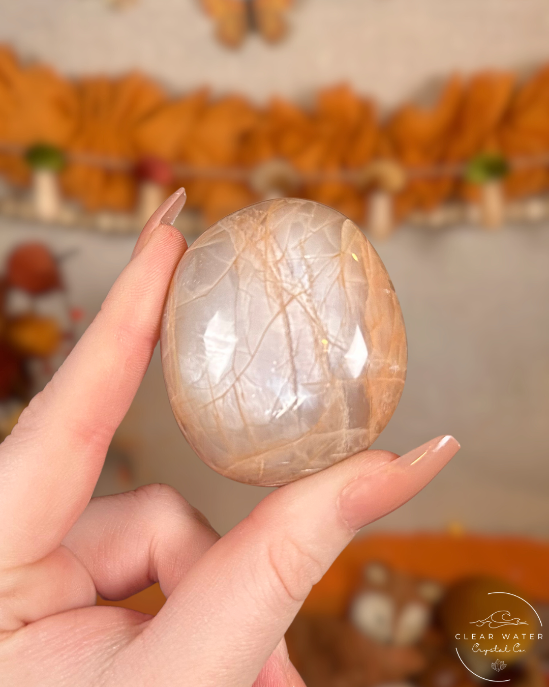 Peach Moonstone Palmstone- Hearthlight