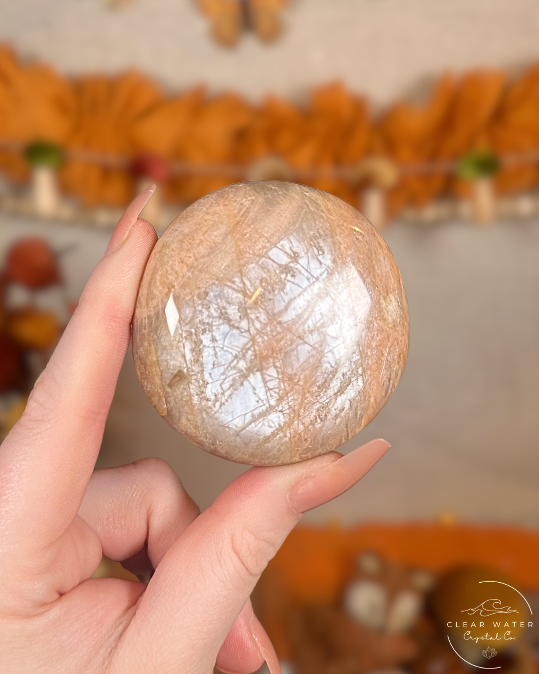 Peach Moonstone Palmstone- Hearthlight