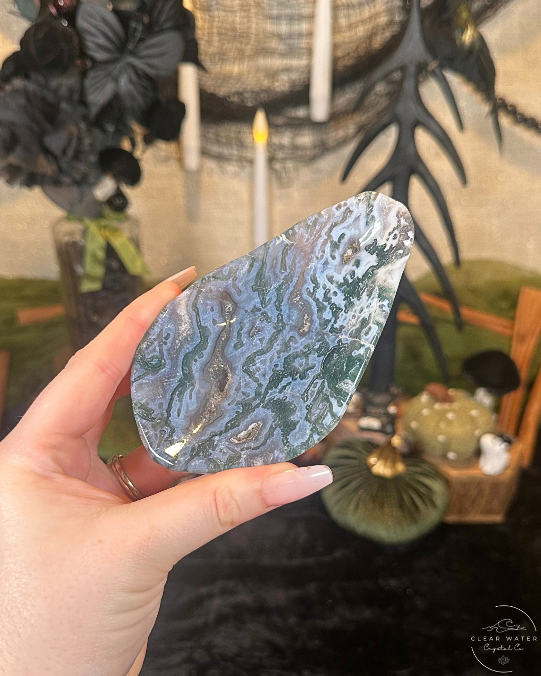 Moss Agate Teardrop Bowl