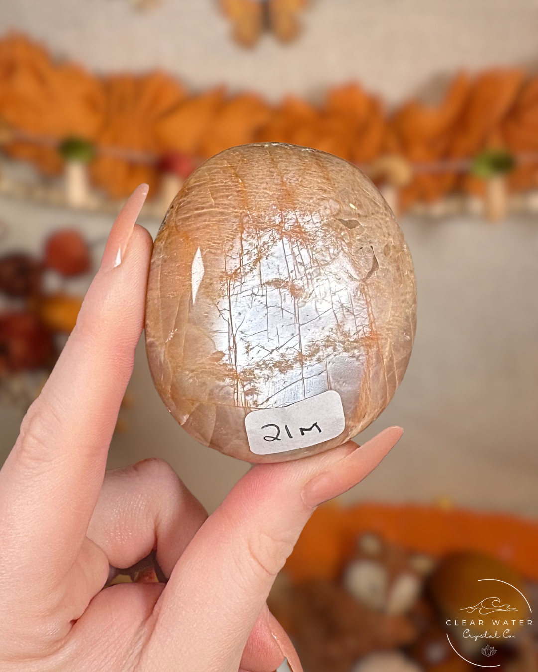 Peach Moonstone Palmstone- Hearthlight