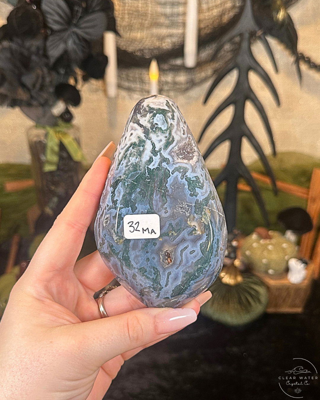 Moss Agate Teardrop Bowl