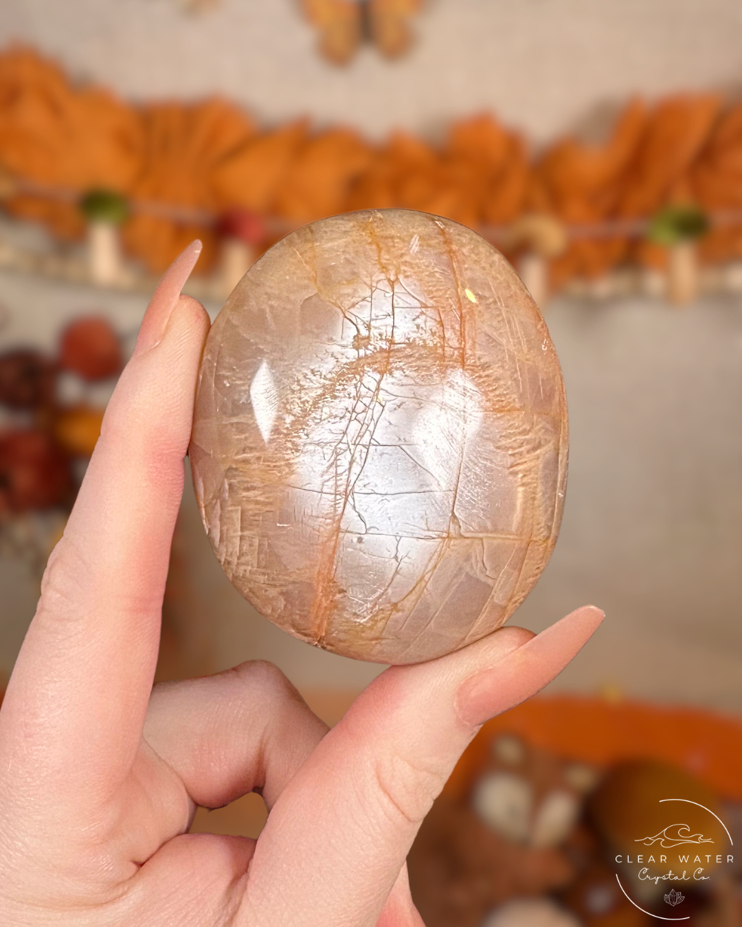 Peach Moonstone Palmstone- Hearthlight