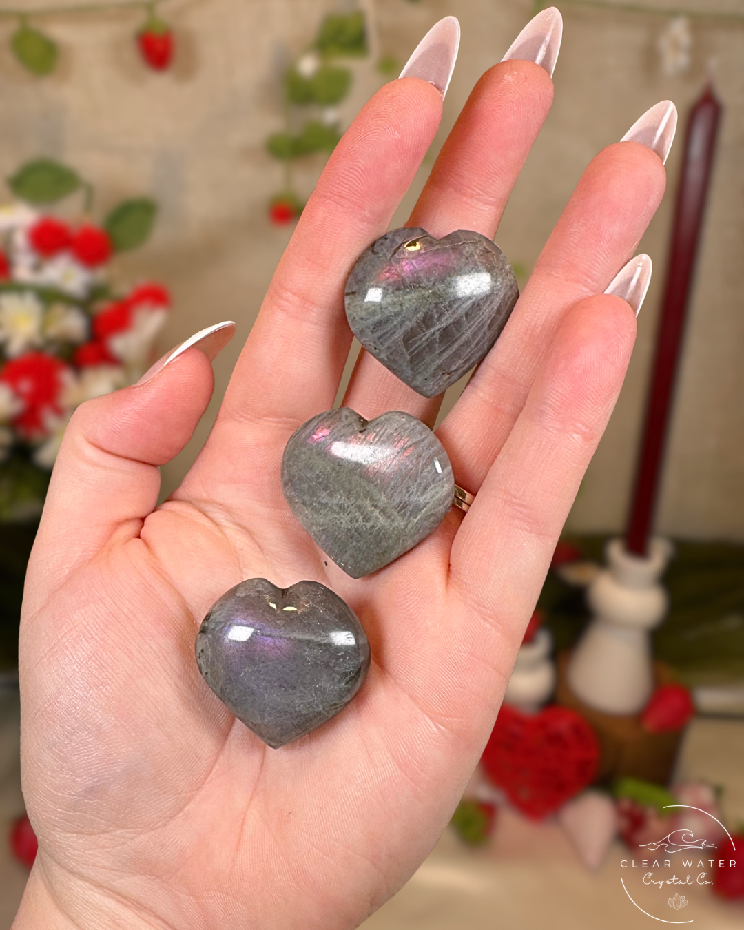 Purple/Pink Flash Labradorite Mini Heart