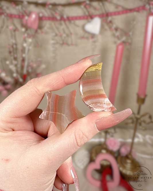Pink Banded Onyx Moon or Star Carving – Pakistan
