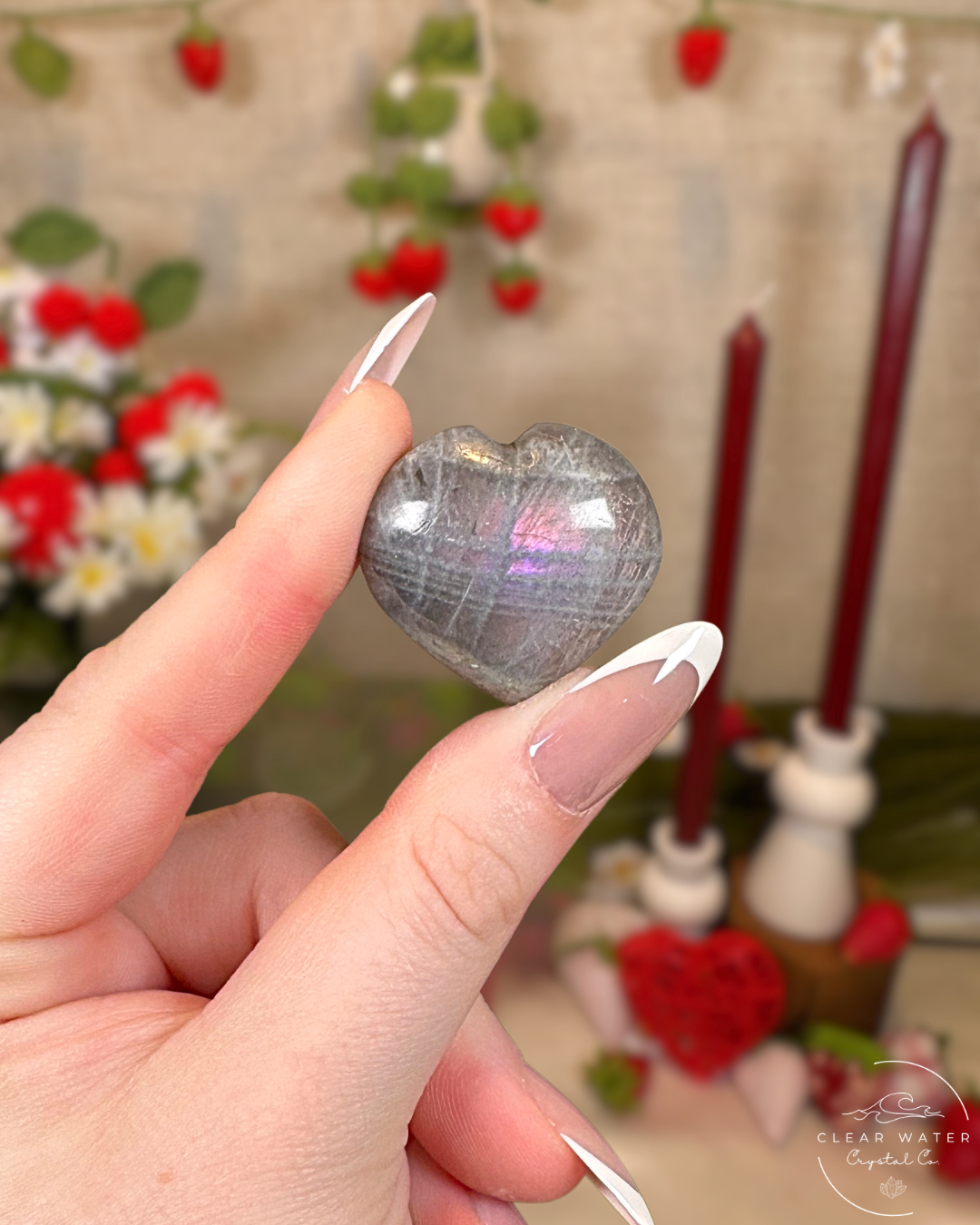 Purple/Pink Flash Labradorite Mini Heart
