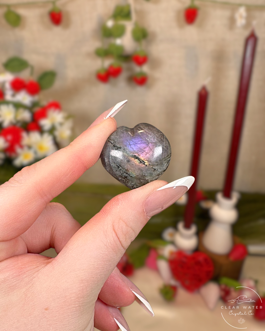 Purple/Pink Flash Labradorite Mini Heart