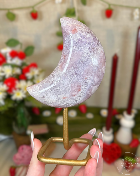 Pink Amethyst Moon on Gold Stand