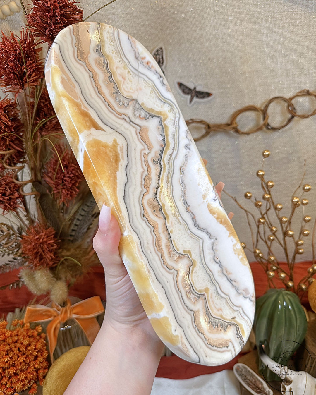 Large Orange/Zebra Calcite Tray- Mexico